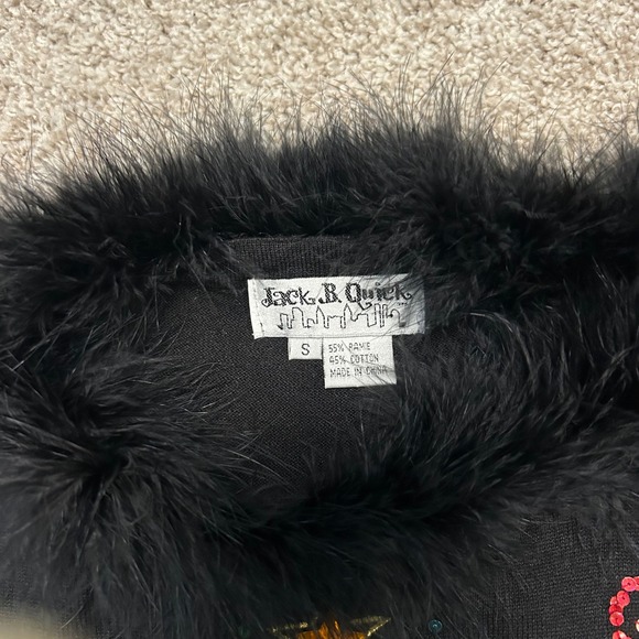 Vintage Jack B Quick Christmas Sweater Faux Fur Collar Women Small Tree Beaded - Picture 7 of 10